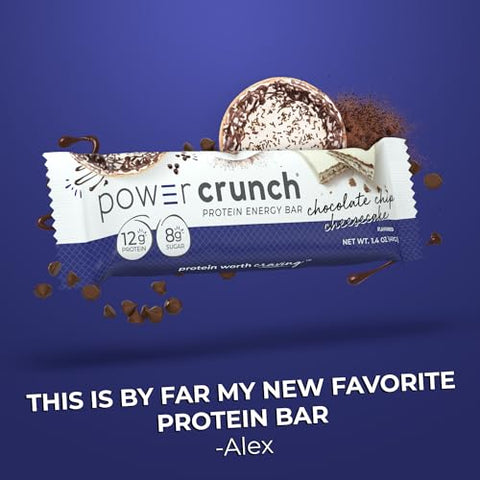 Barras de Wafer de Proteína, Snacks de Alta Proteína com Sabor Delicioso, Cheesecake de Chocolate Chip, 40g (12 Unidades) - Power Crunch