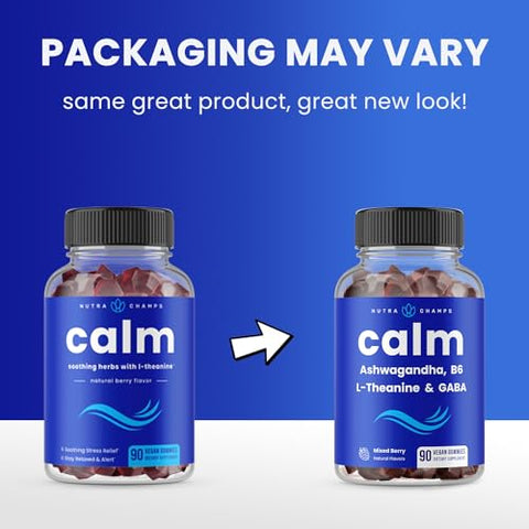 NutraChamps - Calm Gummies | Suplemento de Gomas para o Estresse com Ashwagandha, L-Theanine, GABA, Vitamina B6 | Marca em Destaque