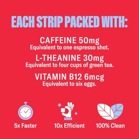 NuStrips - Energia Natural | Tiras Energéticas Instantâneas com 50mg de Cafeína, L-Teanina, Vitamina B12 | 30 Tiras Energéticas = 30 Bebidas Energéticas | Absorção 5X Mais Rápida
