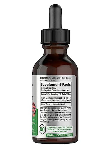 Extrato Líquido de Cogumelo Reishi | 60 ml | Tintura de Ganoderma Lucidum | Vegetariano, Não-OGM, Sem Glúten - Horbäach