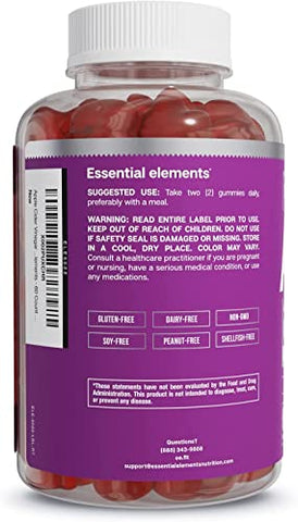 Gomas de Vinagre de Maçã Essential Elements da The Mother – ACV Vegano de Origem Natural com Ácido Fólico e Vitamina B6