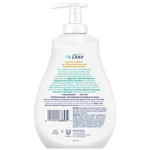Sabonete Líquido para Bebê Pele Sensível 3 Unidades 400ml – Hipoalergênico e Livre de Fragrâncias - Baby Dove