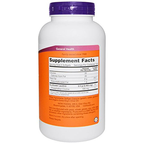 NOW Foods - Now Foods Lecitina de Girassol 1200mg, 200 Softgels, pack de 2 – Ótima fonte de nutrientes essenciais