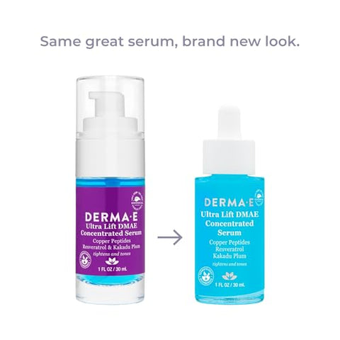 Derma E - DERMA E Ultra Lift DMAE Concentrated Serum – Soro Concentrado Firmador de Pele Natural – Soro Hidratante com Peptídeos de Cobre e Resveratrol – Soro Concentrado para Cuidados Faciais, 30ml