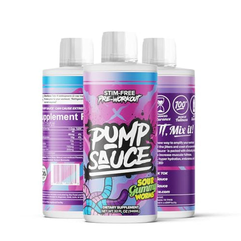 Pump Sauce - Pre-Workout Líquido de Espectro Completo – 946 ml, Sabor Gummy Worms Azedos, Sem Cafeína, Sem Glúten, Vegano, Zero Açúcar