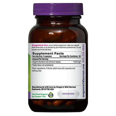 Oregon's Wild Harvest - Oregon’s Wild Harvest – Suplemento Herbal Tradicional de Bardana Orgânica, Livre de Transgênicos e Glúten | Cápsulas Veganas, 90 Unidades