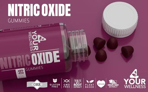 4 Your Wellness - Gomas de Óxido Nítrico, Aumentando a Produção de Óxido Nítrico e Pressão Sanguínea, Feitas com Extrato de Beterraba, Sem Glúten, Não-OGM e Kosher (60 Unidades, Sabor Frutas Vermelhas)