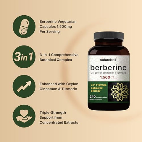 NatureBell - Suplemento de Berberina | Canela Verdadeira do Ceilão : Plus | 60 cápsulas | 500mg