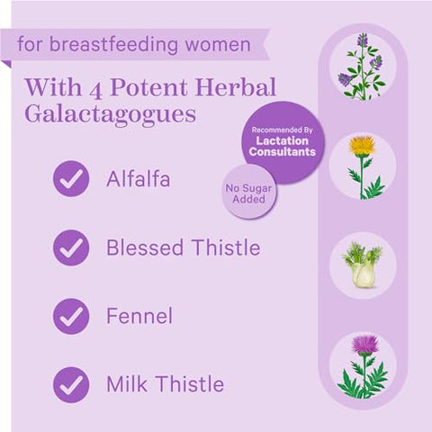 Gomas de Suplemento de Lactação – Suporte ao Suprimento de Leite Materno com Cardo de Leite, Alfafa, Vitamina D e B12, Recuperação Pós-Parto, Essenciais para Amamentação – Framboesa - Pink Stork