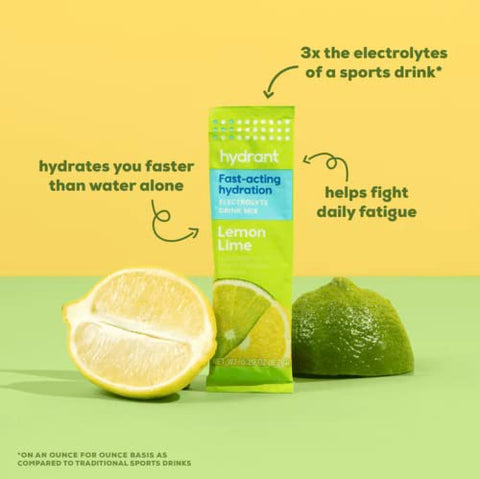 Hydrate – Pó de Eletrólitos para Hidratação Individual, Sem Adoçantes, Cores ou Preenchedores Artificiais (Limão Lima, 30 Pacotes) - HYDRANT