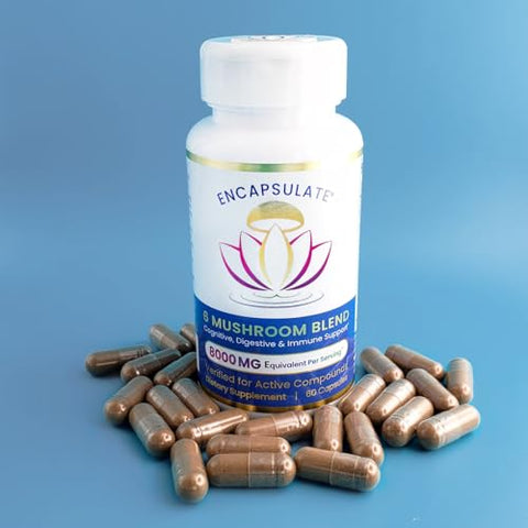 ENCAPSULATE - Blend de 6 Cogumelos – Reishi, Chaga, Turkey Tail, Cordyceps, Lion’s Mane | Encapsulate