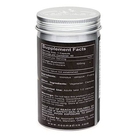 Noomadic - Chaga Mushroom 60 Cápsulas 500mg Cada Antioxidante – Comprar Online