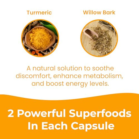 Suplemento de Cúrcuma para Suporte Articular, 30 Cápsulas – Feito nos EUA, Vegano, Livre de Glúten – Extrato de Cúrcuma 250mg, Salicina de Salgueiro 240mg - INFINITE AGE