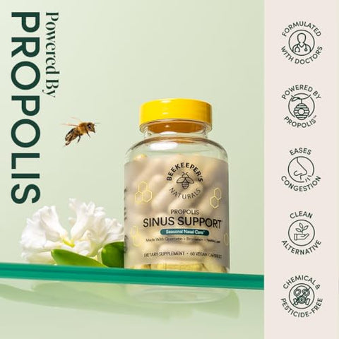 Beekeeper's Naturals - Beekeeper’s Naturals – Suporte Natural para os Seios Nasais de Adultos, Alívio de Cuidados Nasais Sazonais com Própolis, Quercetina, Bromelina, Folha de Urtiga