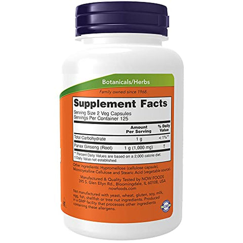 Suplementos, Panax Ginseng (Raiz) 500 mg, Erva Adaptogênica*, 250 Cápsulas Vegetais - NOW Foods
