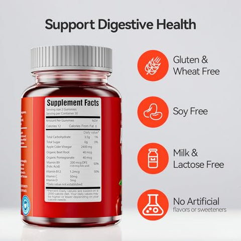 NaturePlanet - Gummies de Vinagre de Maçã, 2400 MG ACV com Multivitamina, Vegano, Não-OGM, Sem Glúten, 60 Gummies