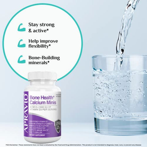 APRAVIO - Tabletes Minis de Cálcio para a Saúde Óssea, Suplementos de Cálcio com Vitamina D3, Magnésio, Zinco, Cobre, Manganês, Minerais para Apoiar a Força Óssea, Produção de Colágeno, Imunidade – Marca: Bone Health