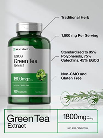 Extrato de Chá Verde EGCG | 180 Cápsulas | Potência Máxima | Não-OGM - Horbäach