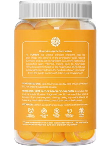 TUMERI - Gummies de Cúrcuma e Gengibre – Suporte Articular com Curcumina – 60 Unidades de Gummies Veganos com Sabor Natural de Frutas Tropicais – Embalagem com 2 Unidades