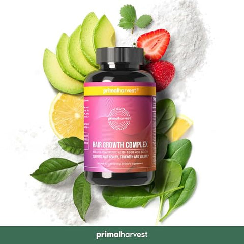 Vitaminas para o Crescimento Capilar Feminino – 1 Pacote, Fórmula Potente – 60 Cápsulas - Primal Harvest