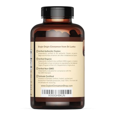 Ceylon Cinnamon Shop - Canela Ceylon Orgânica Certificada – 180 Cápsulas, 3 Meses de Fornecimento