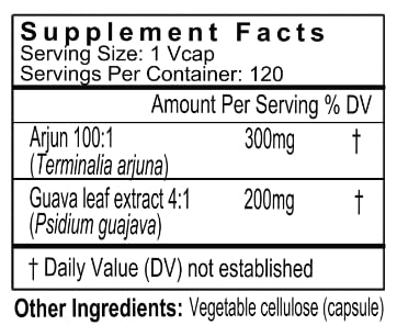 Gluten-Free Remedies - Arjun Plus Extrato de Folha de Goiaba – 500mg – 120 Cápsulas | Guava Leaf Extract