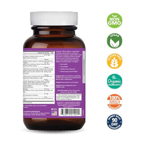 PURE ESSENCE LABS - Pure Essence Longevity – Multivitamínico para Mulheres Acima de 40 anos com Superfoods, Alimentos Integrais, Minerais, Antioxidantes e Suporte Imunológico – 90 Comprimidos