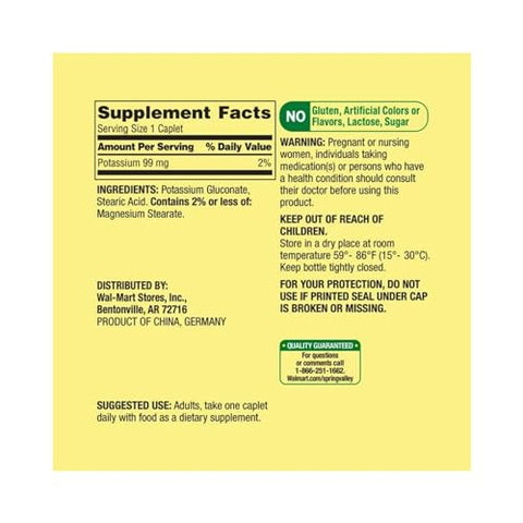 STS Home - Spring Valley Potássio 99 mg, 250 Comprimidos STS Adesivo