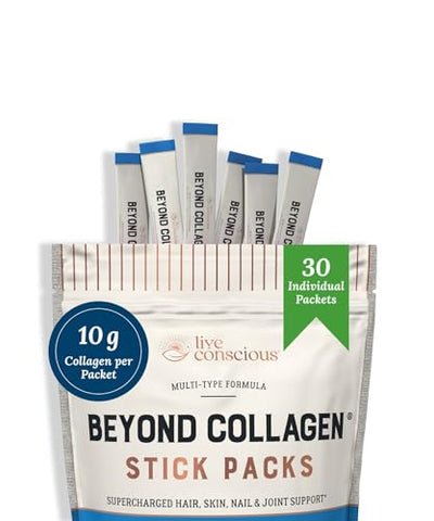 Live Conscious - Beyond Collagen Peptides Powder Unflavored Packets – Hidrolisado de Colágeno em Pó – Cabelo Pele Unhas –