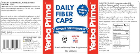 Daily Fiber Formula – 180 caps (Pacote com 2) – Solúvel – Fórmula de Fibra Diária Yerba Prima - Yerba Prima