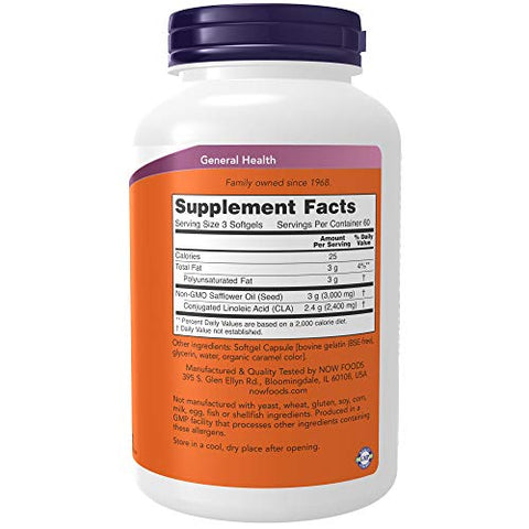 Suplementos, CLA (Ácido Linoleico Conjugado) 800 mg, Óleo Nutricional, 180 Softgels - NOW Foods