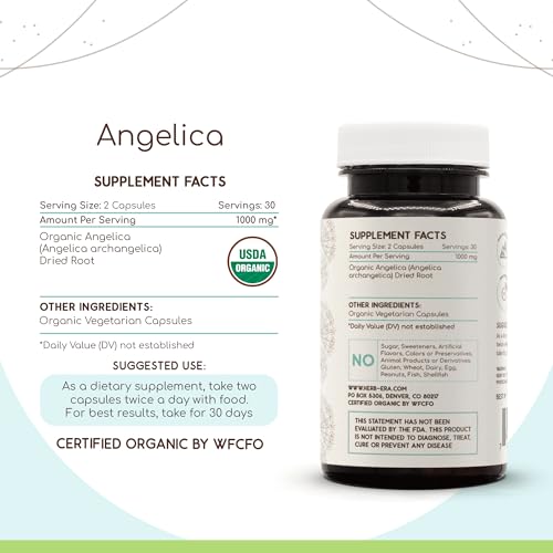 HerbEra - Angelica Orgânica USDA 60 Cápsulas | Suplemento Herbal Natural | Cápsulas Vegetarianas Certificadas Orgânicas e Raiz Seca de Angelica (Angelica archangelica) Orgânica (60 Cápsulas)