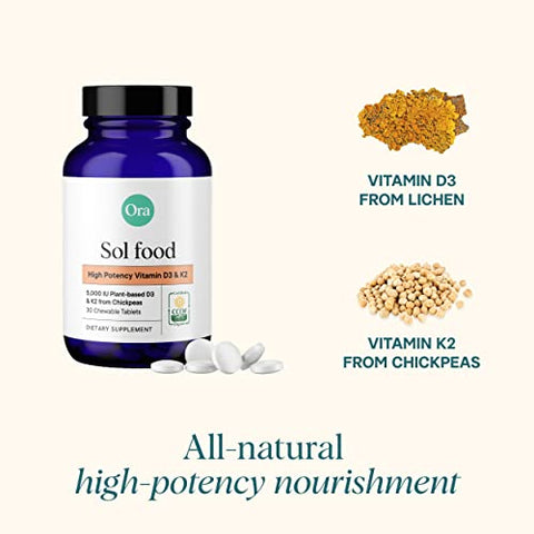 Vitamina D3 5000UI K2 – Vitamina D Vegana de Líquen e K2 de Grão-de-bico para Saúde Óssea, Suporte Imunológico - Ora Organic