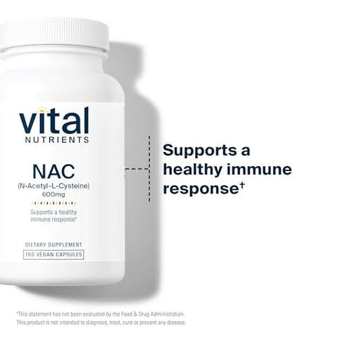 NAC 600mg | N-Acetilcisteína | Suplemento Vegano NAC | Antioxidante para Saúde Sinusal, Hepática, Imunológica e Respiratória | Livre de Glúten, Laticínios e Soja | 100 Cápsulas - Vital Nutrients