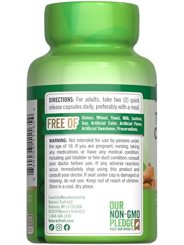 Nature's Truth - Cápsulas de Curcuma Curcumin da Nature’s Truth | 2000mg | 90 Unidades | com 95%% de Curcuminoides Padronizados e Bioperina | Suplemento Livre de OGM e Glúten