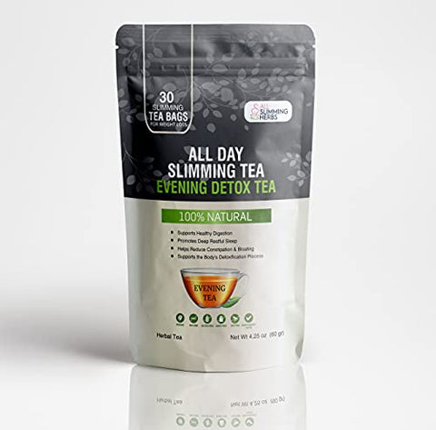 ALL SLIMMING HERBS - Chá Emagrecedor All Slimming Herbs para Perda de Peso – Desintoxicação Natural de 30 Dias que Reduz a Barriga – Chá Energético Diurno 30 Sachês Chá Desintoxicante Noturno 30 Sachês