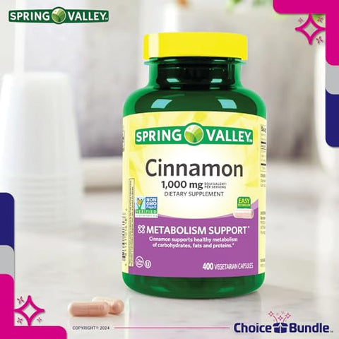 ChoiceBundle - Spring Valley Cápsulas Vegetarianas de Canela 1000mg, 400 unid. 4pk Bundle Escolha (1600 Total) Guia “Vitalidade Vitamínica