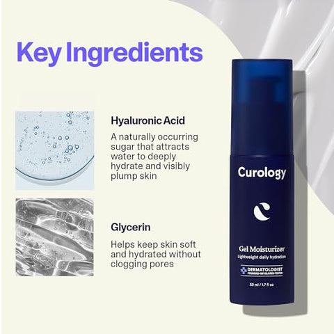 Gel Hidratante Facial, Loção Diária Leve com Ácido Hialurônico, Hidratação Ajustável para Todos os Tipos de Pele, 50 ml - Curology