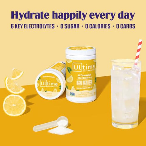 Mistura Diária de Bebida Eletrolítica de Limonada, 90 Porções – Pó Hidratante com 6 Eletrólitos Essenciais - Ultima Replenisher