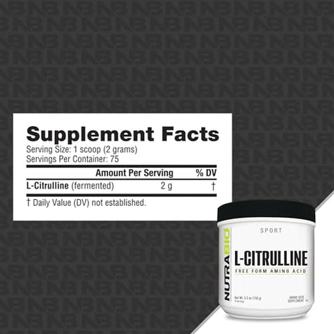 L-Citrulline NutraBio – Aminoácido Livre em Pó 150g
