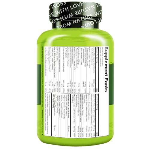 Postnatal Multivitamínico – Vitamina D à base de plantas, Ácido Fólico, Ferro Suave – Suporte pós-natal para lactação – Mãe que amamenta, Bebê – 180 cápsulas - NATURELO