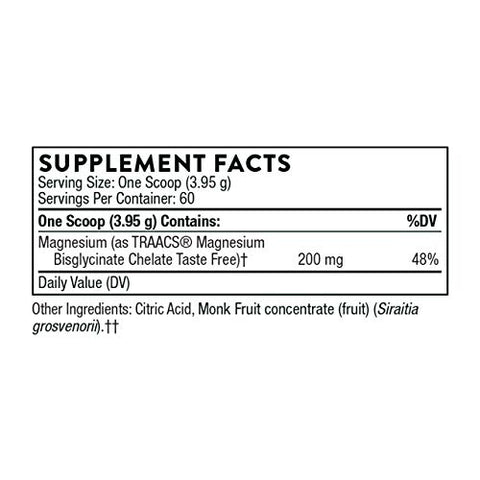 THORNE - Thorne Magnesium Bisglycinate – Fórmula de Magnésio em Pó – Suporta um Sono Repousante – Certificado NSF para Esportes – Sem Glúten – 184g – 60 Porções