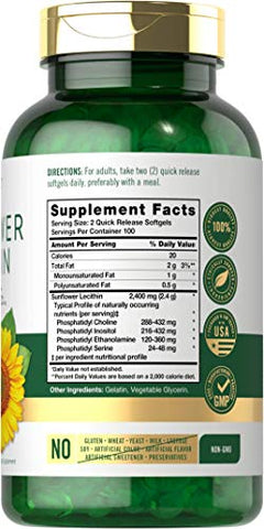 Cápsulas de Lecitina de Girassol | 2400mg | 200 Unidades | Rico em Fosfatidilcolina | Livre de Transgênicos, Soja e Glúten | Carlyle - Carlyle