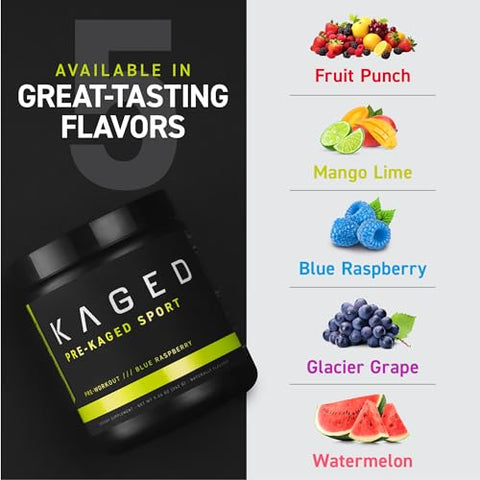 Athletic Sport Pré-Treino em Pó | Sabor Frutas Vermelhas | Suplemento Energético para Resistência | Bebida Esportiva para Cardio e Musculação | 20 Porções - Kaged