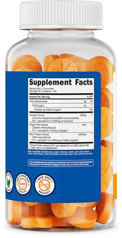 Gomas de Cúrcuma (240 Gomas) – Sabor Cítrico, Feitas com 95% de Curcuminoides, 120 Porções, com Extrato de Gengibre e Pimenta Preta, Vegetarianas, Não-OGM e Livres de Glúten - Nutricost