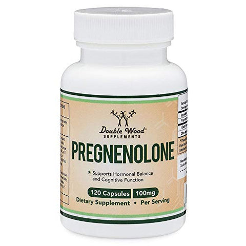 Double Wood Supplements - Pregnenolona 100mg por Porção (Convertida em Progesterona para Aumentar os Níveis de Progesterona) – Testada por Terceiros – 120 Cápsulas (50mg por Cápsula) Não-OGM por Double Wood
