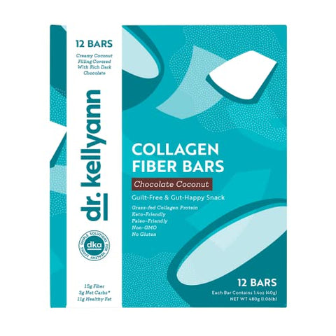Keto Barra de Colágeno de Fibra (12 barras) – Alta Fibra, Baixo Carboidrato – Sem Glúten, Não-OGM - Dr. Kellyann