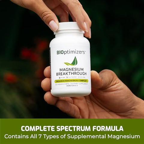 Suplemento BiOptimizers Magnesium Breakthrough 4.0 – 7 Formas de Magnésio: Glicinato, Malato, Citrato e Mais – Suplemento Natural para Sono e Cérebro – 60 Cápsulas