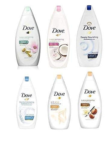 Sabonete Líquido Variado – Manteiga de Karité, Hidratação Profunda, Creme de Pistache, Leite de Coco, Esfoliação Suave e Brilho de Seda, 500ml Cada Versão Internacional, 6 Unidades (Embalagem de 1) - Dove