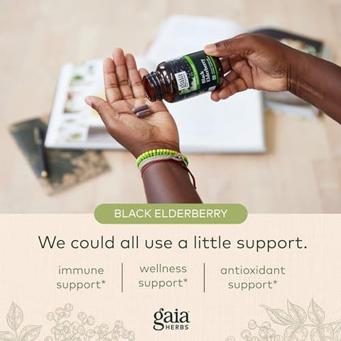 Black Elderberry – Suporte Diário ao Sistema Imunológico com Frutas de Sabugueiro Negro e Acerola para Suporte Antioxidante – 120 Cápsulas Veganas - Gaia Herbs